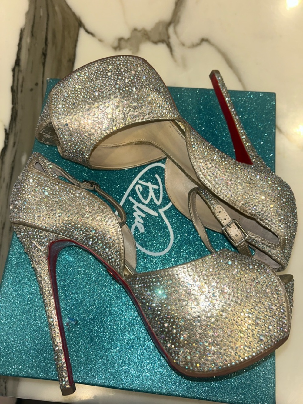 Betsey Johnson Crystal-Embellished Gold Platform Heels - Picture 8 of 8